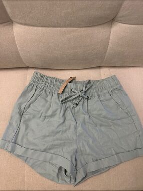 Light Blue Elastic Waist Women's Shorts